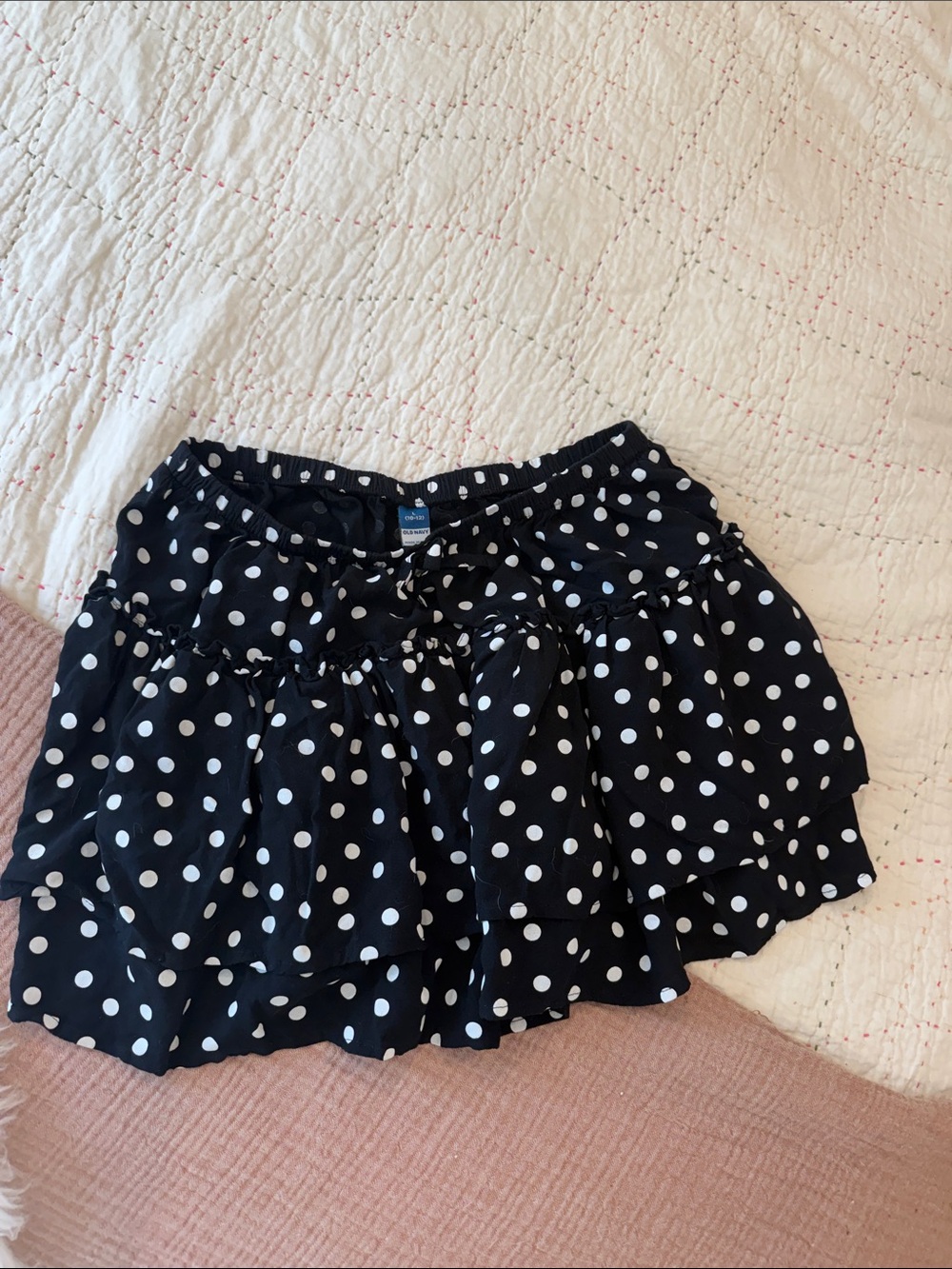 Old Navy Black with White Polka Dot Tiered Skirt